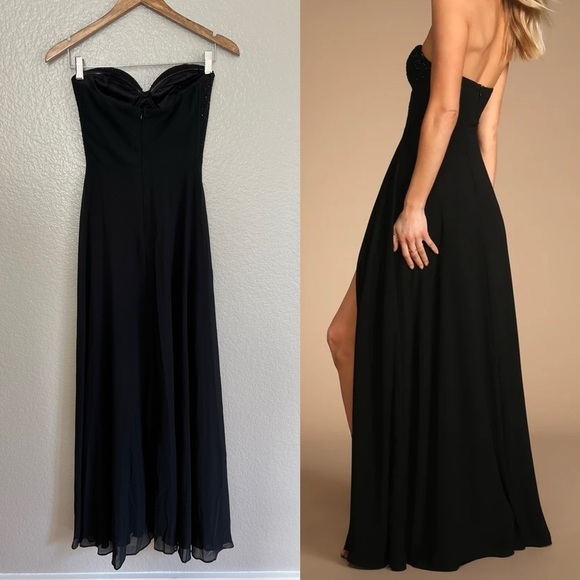 NWOT Remember This Moment Black Rhinestone Strapless Maxi Dress - Picture 5 of 9